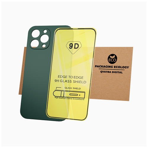 фото Чехол накладка с защитой камеры для iphone 13 pro max/ комплект со стеклом для айфон 13 про макс / зеленый qvatra