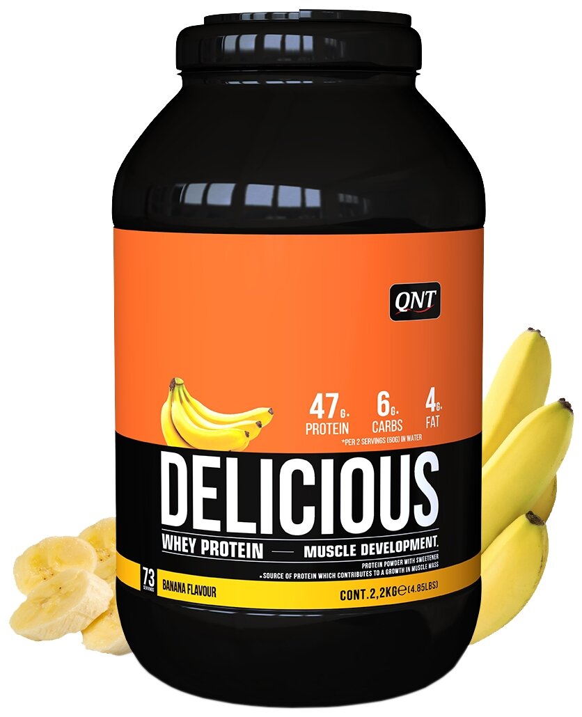 QNT Delicious Whey Protein Powder 2,2 kg Banana/ "Делишес Вей Протеин" 2,2кг Банан
