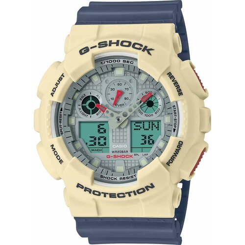 фото Наручные часы casio японские наручные часы casio g-shock ga-100pc-7a2 с хронографом, мультиколор, фиолетовый