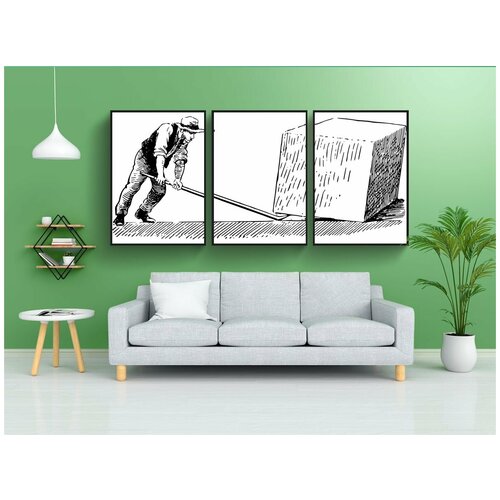 фото Набор модулных постеров для интерьера "архимед, рычаг, каменоломни" 60x90 см. в тубусе, без рамки lotsprints