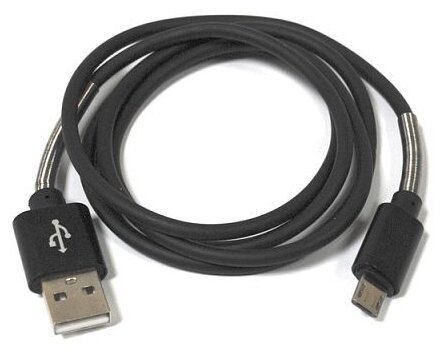 Кабель CRONAX USB - Micro USB с пружинами, 2A, 1 м / провод для зарядки андроид / зарядный шнур для смартфона, черный