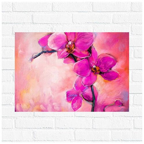 фото Постер розовые орхидеи картина маслом, 40x53 см, бумага вау холст