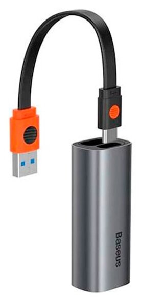 Гигабитный сетевой LAN адаптер BASEUS Steel Cannon Series, двунаправленный, USB A/Type-C to Ethernet port, Серый, CAHUB-AF0G