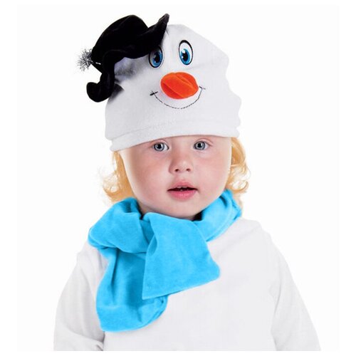 Набор Снеговик в черной шляпке шапка, шарф размер 51-55, велюр