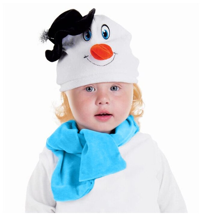 Набор "Снеговик в черной шляпке" шапка, шарф размер 51-55, велюр
