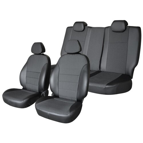 Чехлы на сиденья Defly для автомобиля Toyota Avensis, 2003-2009, cедан, (Т250), раздельная спинка заднего ряд (60/40), экокожа черная/экокожа перфорированная черная