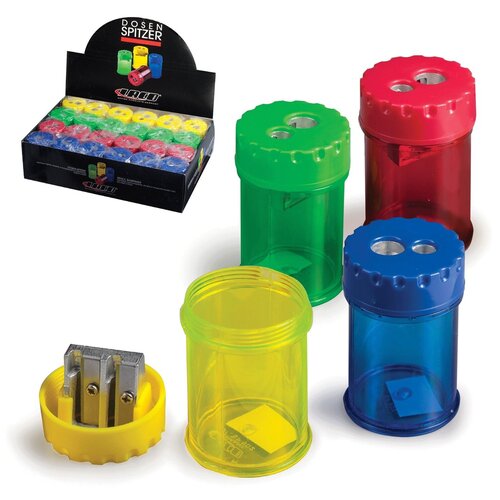 Точилка LACO (лако, Германия), 2 отверстия, с пластиковым контейнером, цвет ассорти, SP 902