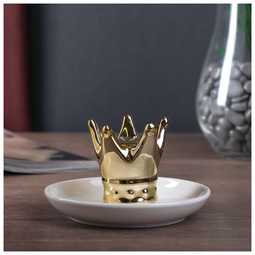фото Сувенир керамика подставка под кольца "корона" золото 6,5х11х11 см
