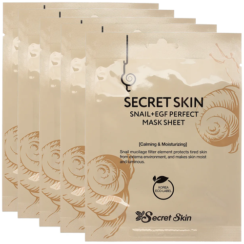 Купить Антивозрастная маска для лица тканевая с экстрактом улитки Secret Skin Snail + EGF Perfect Mask Sheet, 20 г - 5 шт
