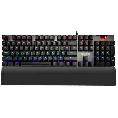 Клавиатура проводная Oklick 935G (1460068) RGB черная клавиатура oklick 935g ragnar механическая черный usb multimedia for gamer led подставка для запястий 1460068