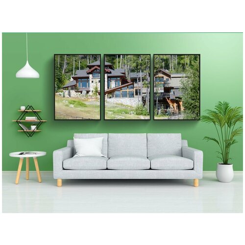 фото Набор модулных постеров для интерьера "корпус, бревенчатые дома, красивая" 60x90 см. в тубусе, без рамки lotsprints