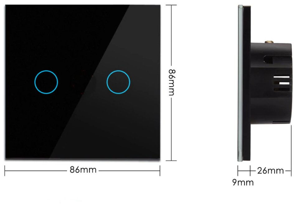 Умный WiFi выключатель Terem Techno с Алисой RF 433 двойной сенсорный стеклянный С нулем и без нуля черный с таймером и голосовым управлением Tuya / Smart Life / Digma умным домом — фото 1