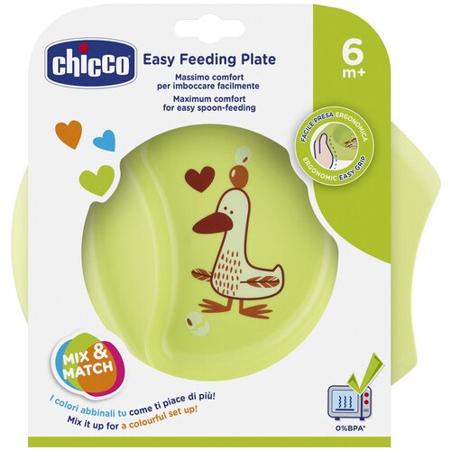 Тарелка детская с разделителем Chicco Easy Feeding, 6мес/Посуда для кормления малышей/пластиковая тарелка уточка/детская тарелка с секциями/секционная тарелка детская/подарок/чикко