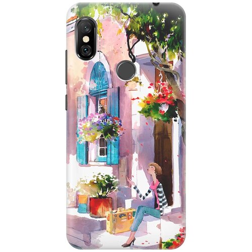 фото Re:paчехол - накладка artcolor для xiaomi redmi note 6 pro с принтом "девочка на цветущей улочке"