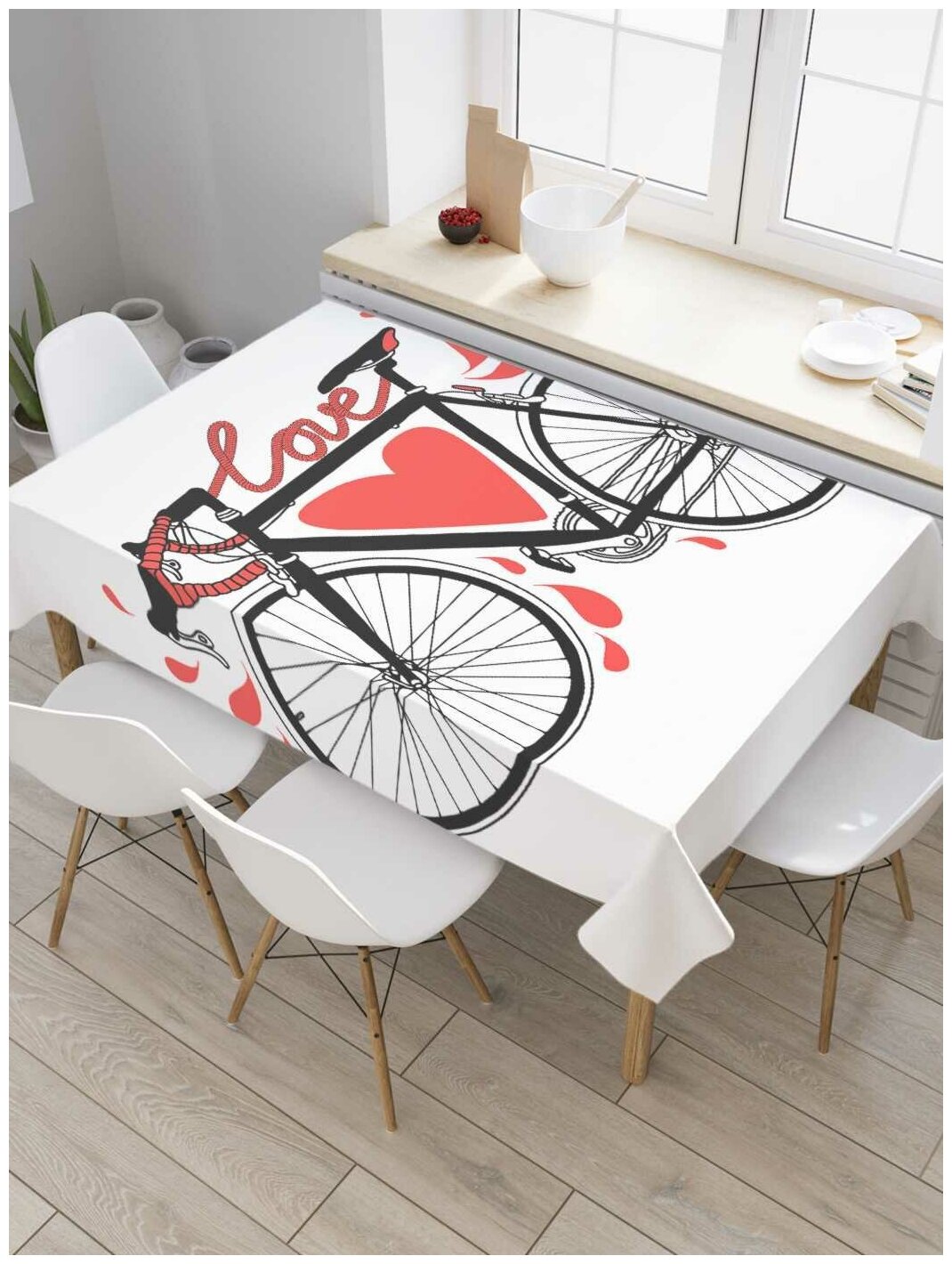 Скатерть прямоугольная JoyArty на кухонный стол "Любовное движение" из оксфорда, 120x145 см