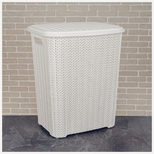 Изображение товара Корзина бельевая «Вязь», 60 л, 44×36×52 см, с крышкой, белая