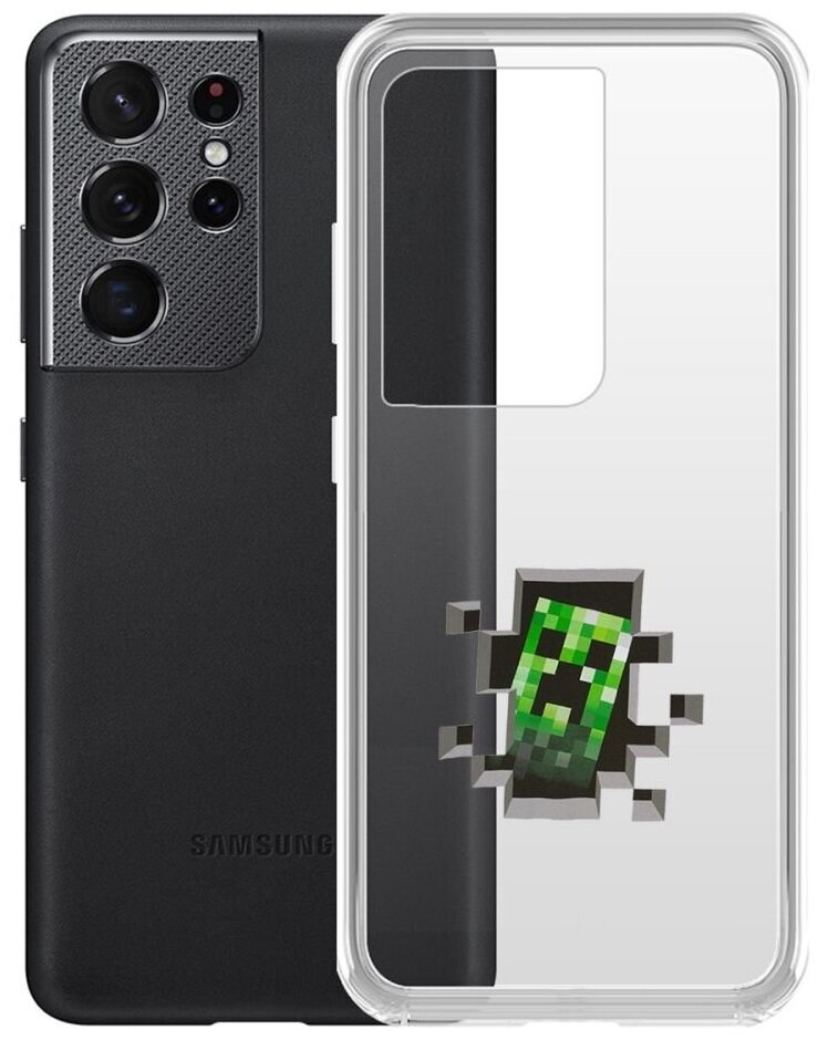 Чехол-накладка Krutoff Clear Case Крипер для Samsung Galaxy S21 Ultra (G998)