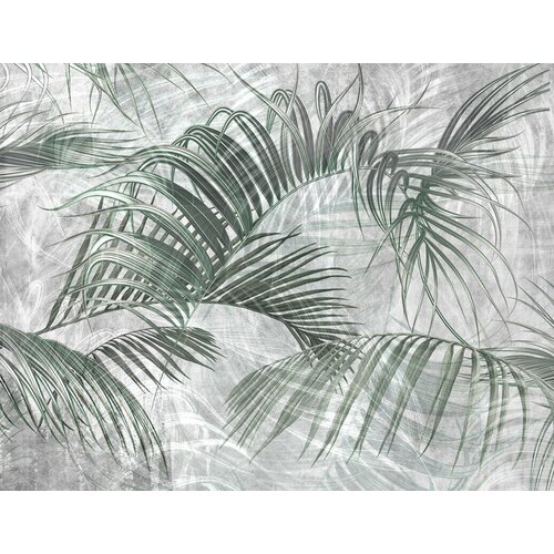 Моющиеся виниловые фотообои GrandPiK Пальмовые листья на сером фоне, 350х270 см моющиеся виниловые фотообои grandpik пальмовые листья на сером фоне 300х300 см