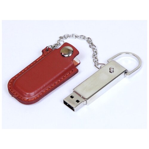 Массивная металлическая флешка с кожаным чехлом (4 Гб / GB USB 2.0 Коричневый/Brown 214 Flash drive)