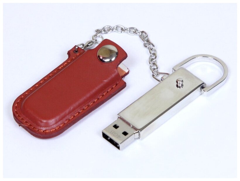 Массивная металлическая флешка с кожаным чехлом (4 Гб / GB USB 2.0 Коричневый/Brown 214 Flash drive)