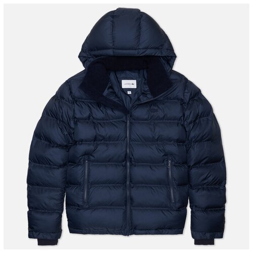 фото Мужской пуховик lacoste hooded quilted синий , размер 48