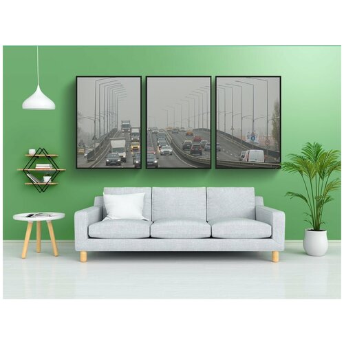 фото Набор модулных постеров для интерьера "машины, дорога, туман" 60x90 см. в тубусе, без рамки lotsprints