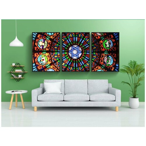 фото Набор модулных постеров для интерьера "витраж, звезда давида, церковное окно" 60x90 см. в тубусе, без рамки lotsprints