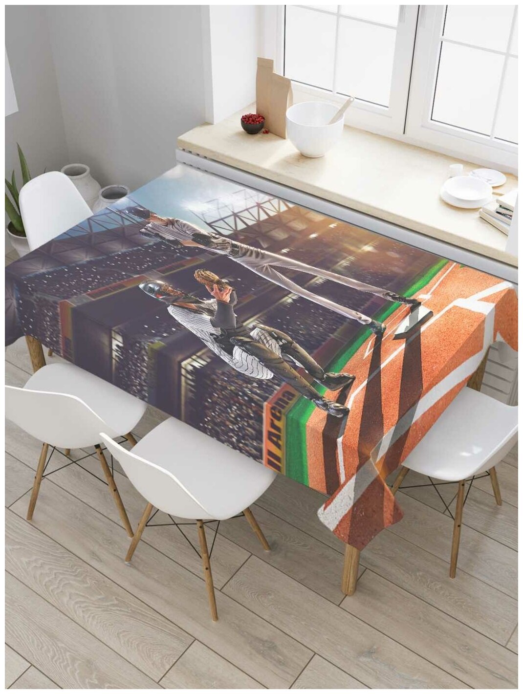 Скатерть прямоугольная JoyArty на кухонный стол "На базе" из оксфорда, 120x145 см