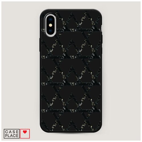 фото Чехол силиконовый матовый iphone xs max (10s max) треугольники трафарет черный case place