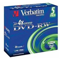 Диск DVD-RW Verbatim, 4.7Gb, 4x Jewel case (5 штук) (43285)