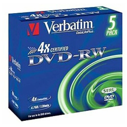 Диск DVD-RW Verbatim, 4.7Gb, 4x Jewel case (5 штук) (43285)