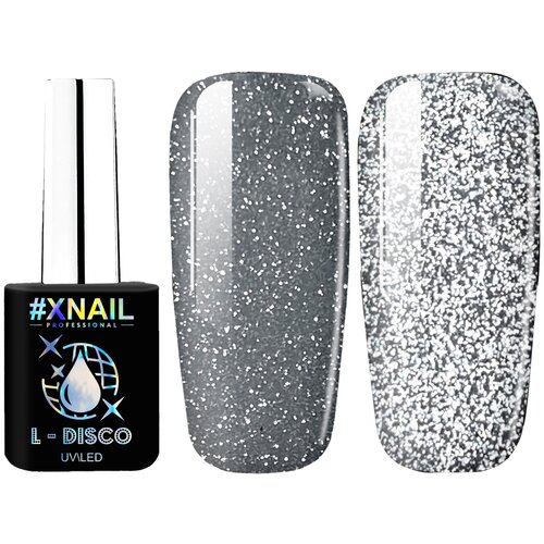 Гель лак для ногтей XNAIL PROFESSIONAL NEW L-DISCO, светоотражающий, с блестками, 15 мл, зеленый