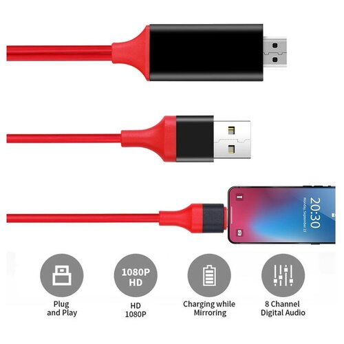 Кабель-переходник с Lighting USB (iphone IOS) на HDMI, кабель-преобразователь AV HD TV для iPhone, iPad - 1,8 м