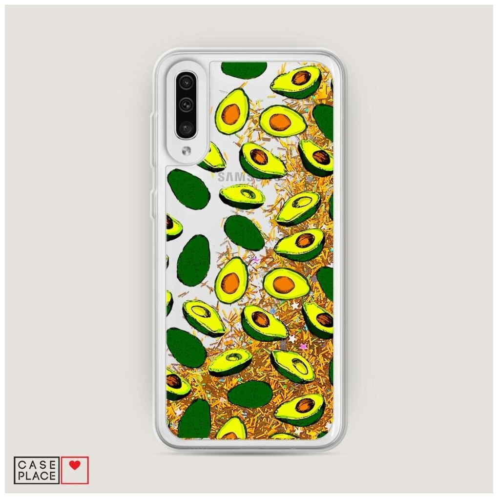 Жидкий чехол с блестками "Дождь из авокадо" на Samsung Galaxy A50 / Самсунг Галакси А50