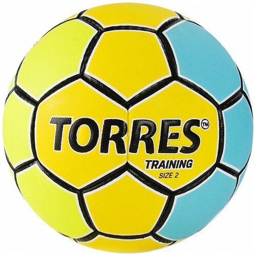 Мяч ганд. TORRES Training арт. H32152, р.2, ПУ, 4 подкл. слоя, желто-голубой