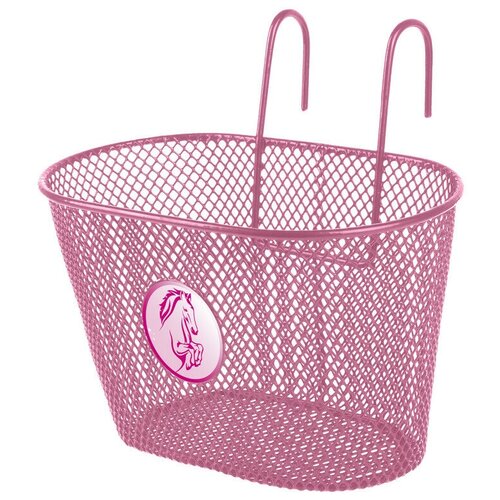 фото Корзина 5-431428 детская 25х15х14,5см сталь универсальное крепление на руль/багажник розовая с лого лошадка no brand