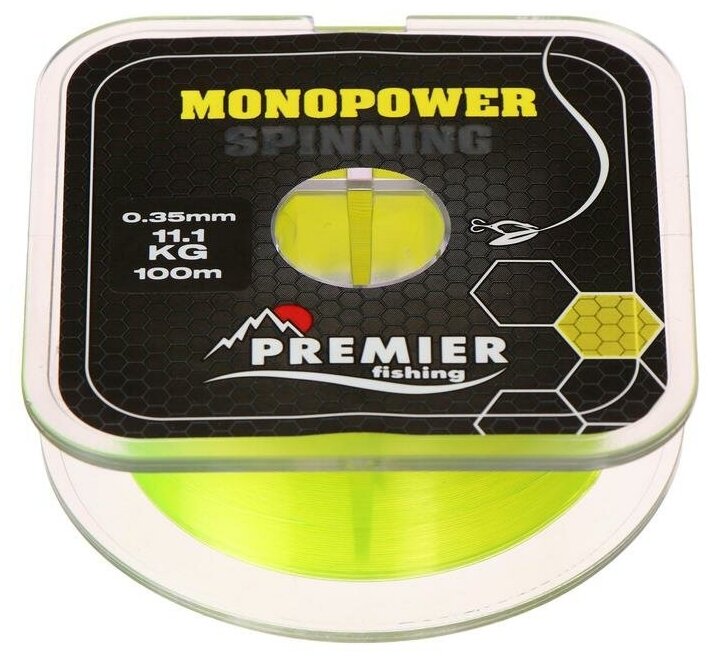 Леска Preмier fishing MONOPOWER Spinning, диаметр 0.35 мм, тест 11.1 кг, 100 м, флуоресцентная желтая