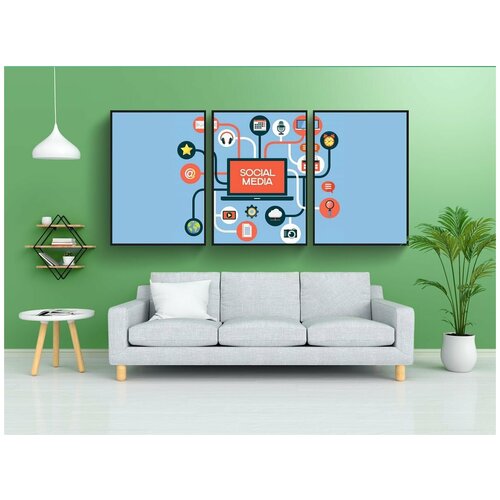 фото Набор модулных постеров для интерьера "ноутбук, экран, социальные медиа" 60x90 см. в тубусе, без рамки lotsprints