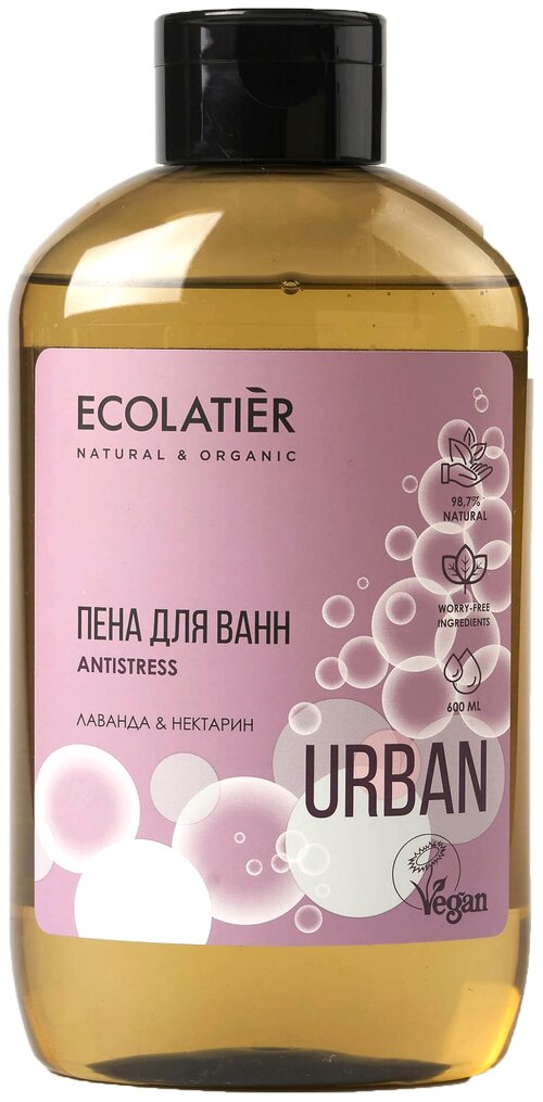 ECOLATIER Пена для ванн лаванда и нектарин, 600 г, 600 мл