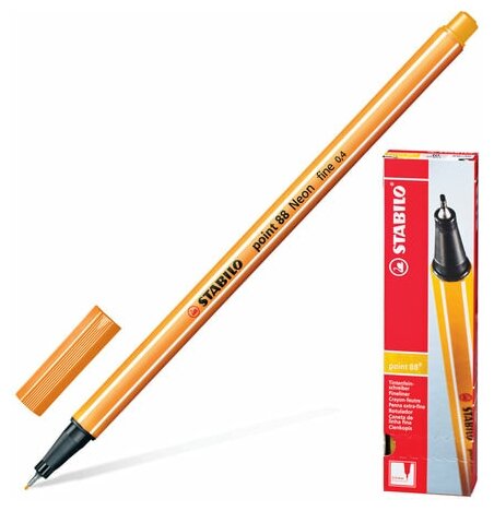 STABILO Ручка капиллярная stabilo point 88, неоновая оранжевая, корпус оранжевый, линия письма 0,4 мм, 88/054, 10 шт.