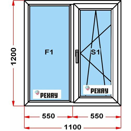 Окно из профиля РЕХАУ GRAZIO (1200 x 1100) , с поворотно-откидной створкой, 3 стекла окно из профиля рехау grazio 70 мм в1200 x ш1200 38 с поворотной и поворотно откидной створкой 3 стекла
