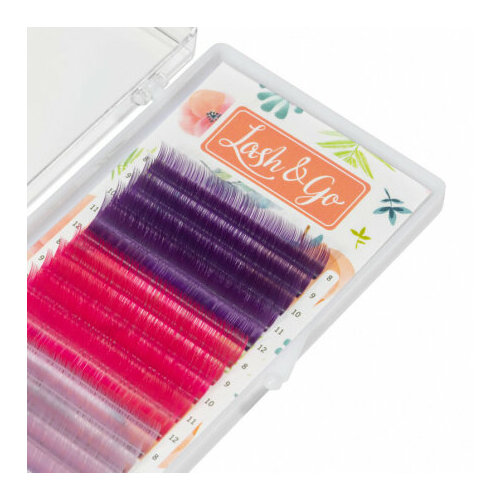 Цветные ресницы Lash&Go mix C 0.10 8-12mm Raspberry (16 линий)