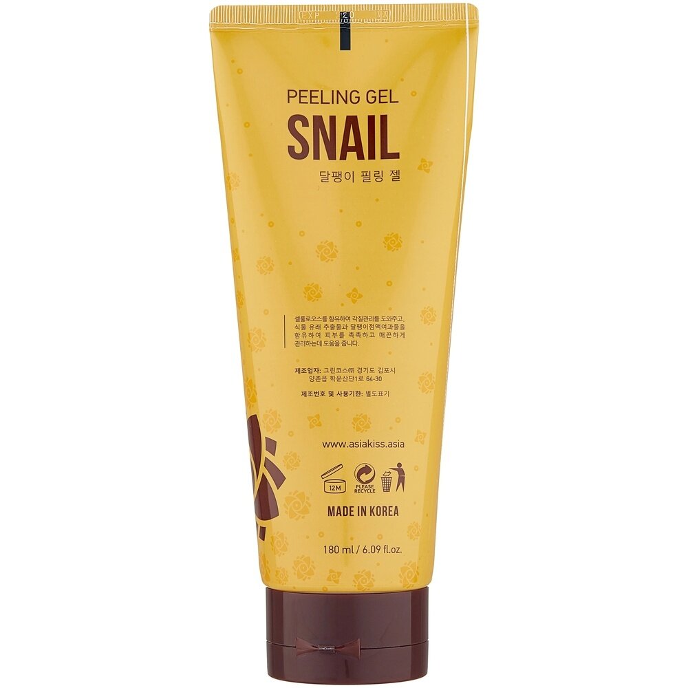 Пилинг-гель для лица AsiaKiss snail peeling gel с экстрактом слизи улитки 180мл Green COS - фото №11