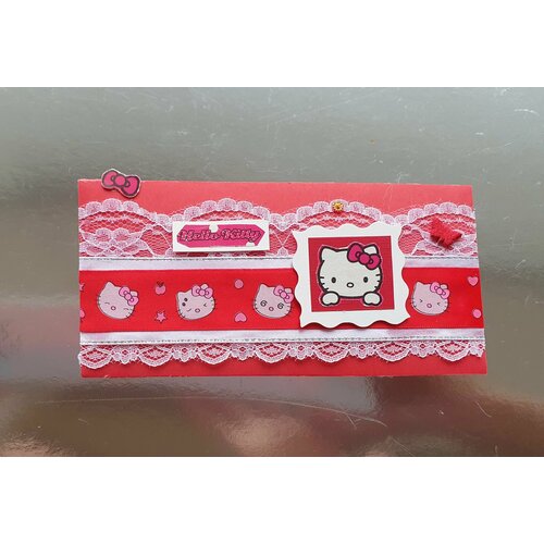 Конверт для денег "Hello kitty", ручная работа красный