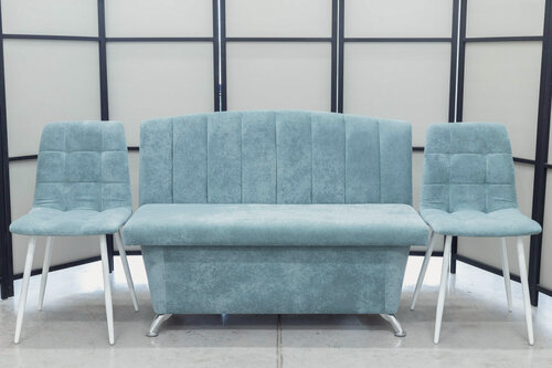 Изображение товара Кухонный диван Альт со стульями (2 шт.), 120х56 см, обивка моющаяся, антивандальная, антикоготь, цвет - ментол