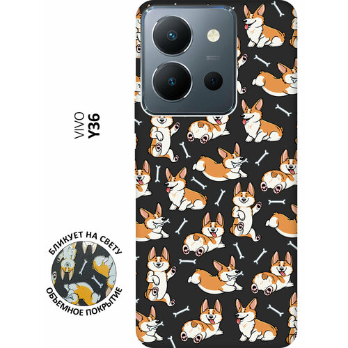 Матовый чехол Corgi Pattern для Vivo Y36 / Виво У36 с 3D эффектом черный матовый чехол avo rap для vivo y36 виво у36 с 3d эффектом черный