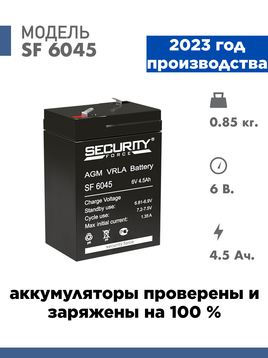Аккумуляторная батарея Security Force SF 6045 для детского электромобиля — фото 5