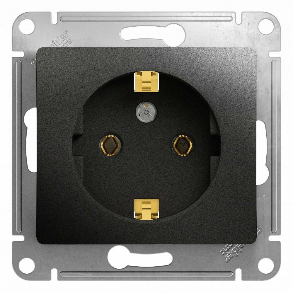 Розетка Schneider Electric Glossa, с заземлением, без шторок, механизм, антрацит, GSL000743