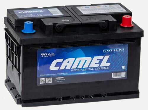 Изображение товара Аккумулятор автомобильный Camel 70 А/ч 650 А обр. пол. низкий 56828MF Евро авто (278х175х175)