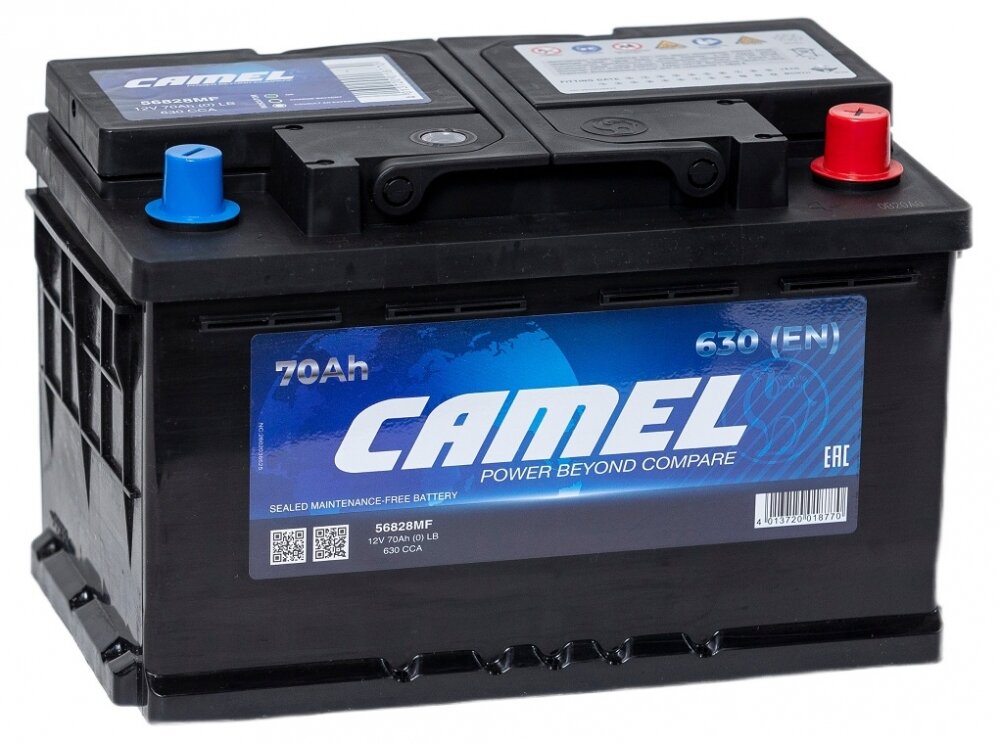 Аккумулятор автомобильный Camel 70 А/ч 630 А обр. пол. низкий 56828MF Евро авто (278х175х175)